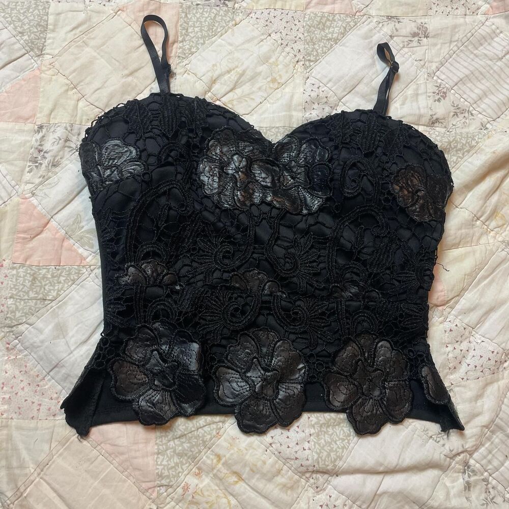 charlotte russe vintage y2k goth flower crochet corset babydoll cami small